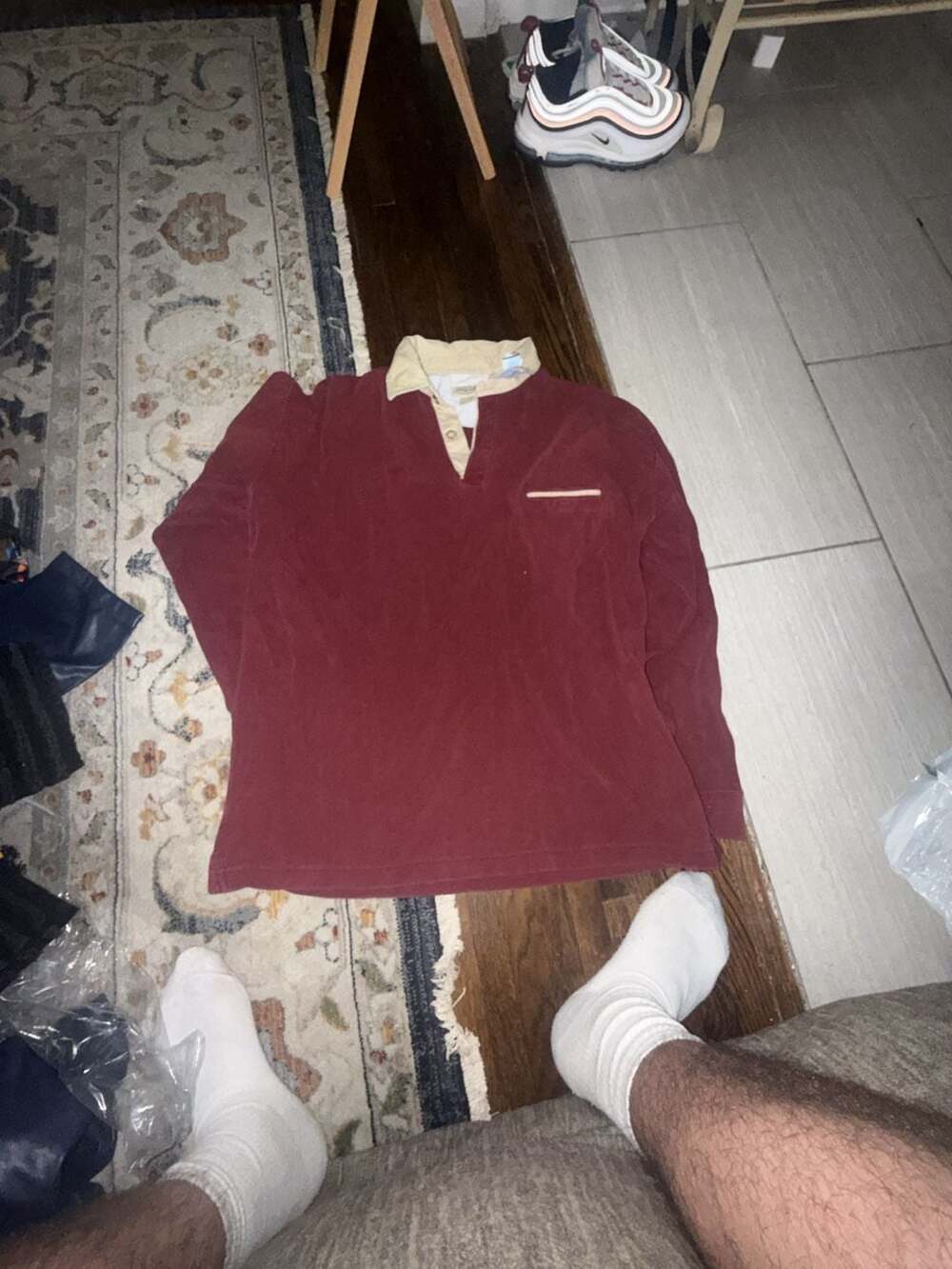 St John's Bay Long Sleeve Polo Shirt Size XXLT/XXGL Maroon